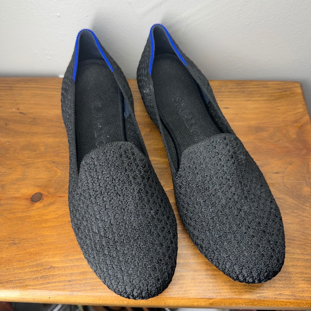Rothys The Loafer Black Solid Knit Round Toe Slip On Flats Womens 7.5